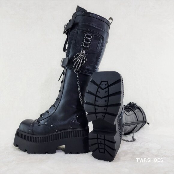 Demonia Black Combat Boots with Chains - Picture 9 of 12